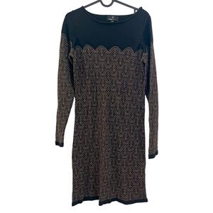 Ronni Nicole M cotton blend black and tan long sleeve short dress scallop